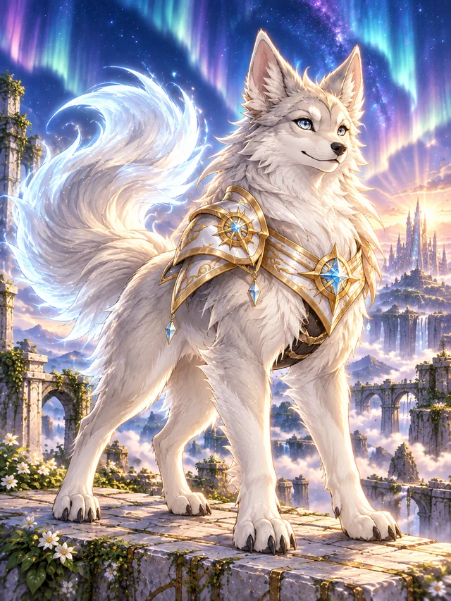 Lumen, an original SIX33 companion wearing luminous heroic armour